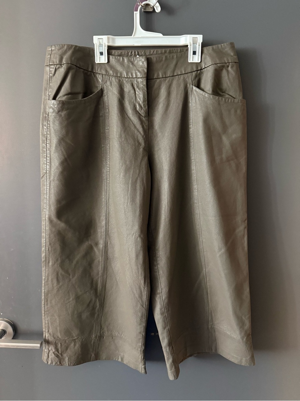 Grey Brown Leather Cropped Wide Legged Pants / Coulotte